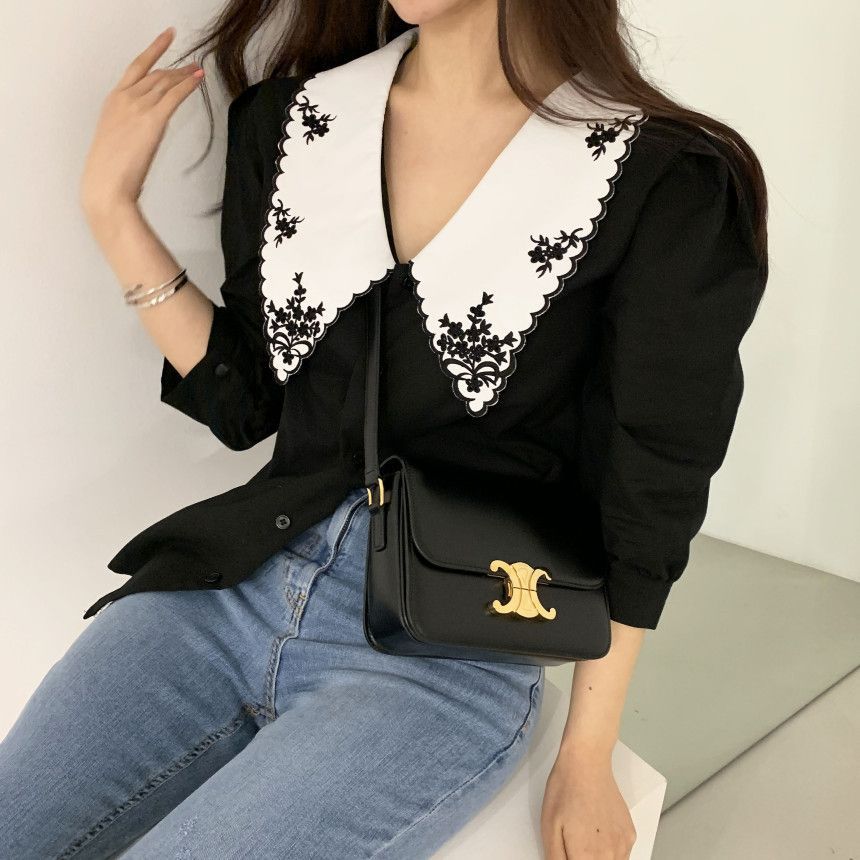 Cossita - Blouse met kraag en elleboogmouwen