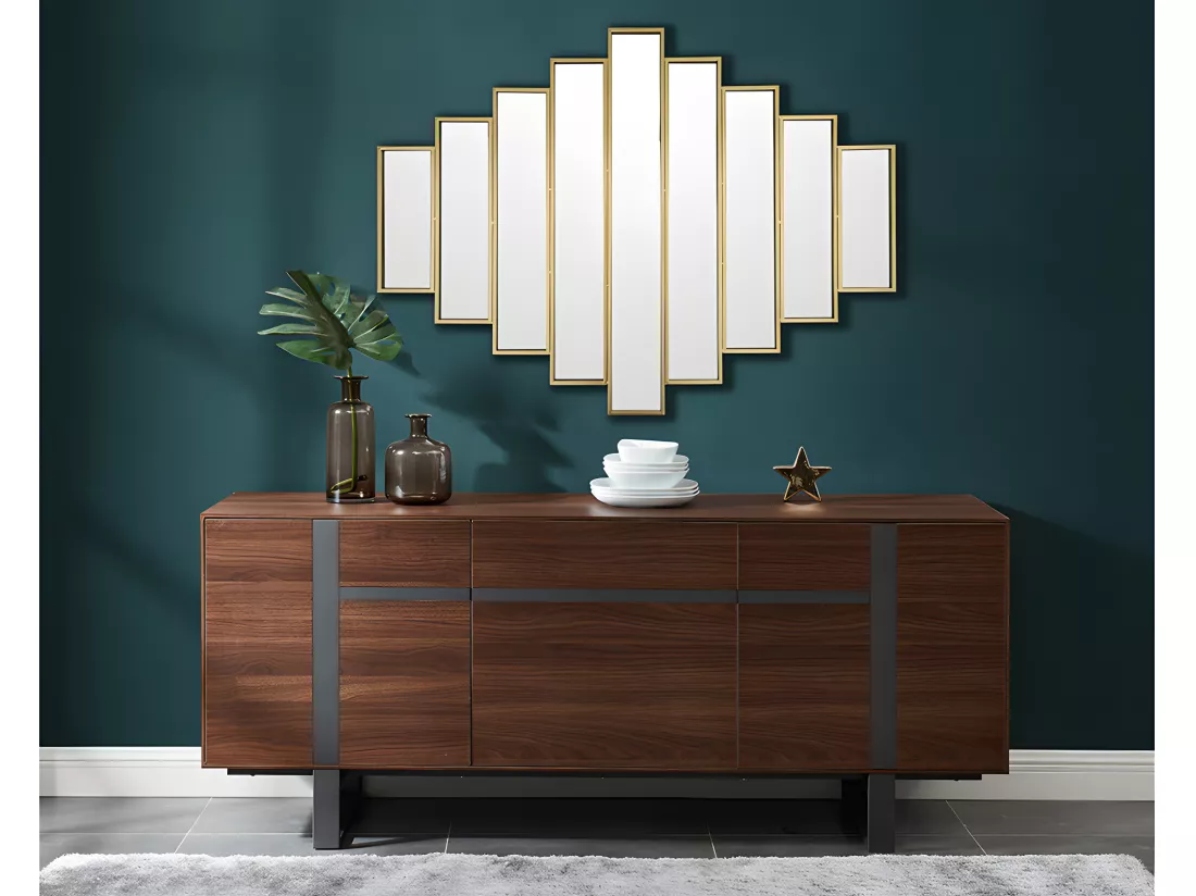 Miroir Art Deco symétrique en métal - L. 120 x H. 90 cm - Doré - GALICE