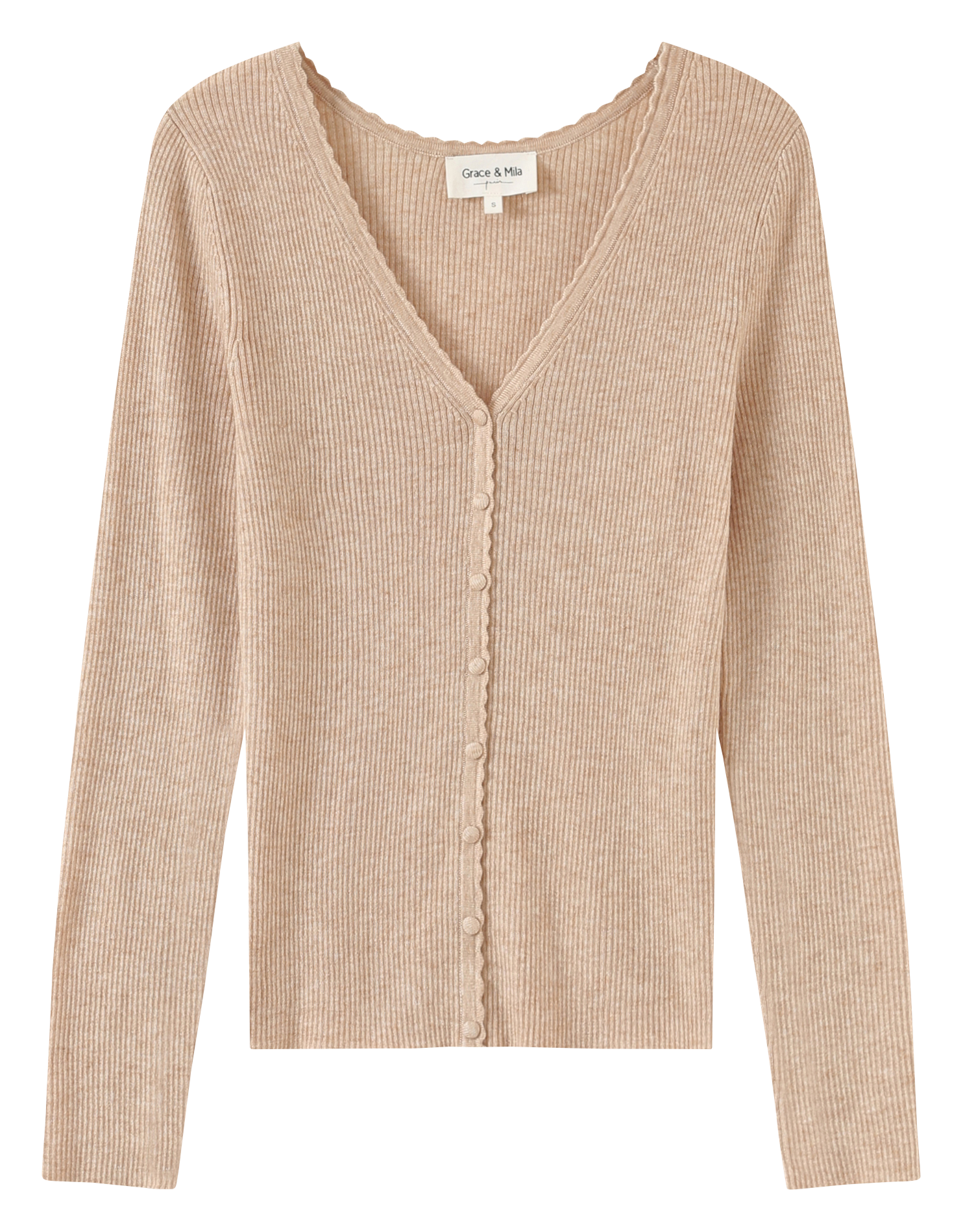 LAFAYETTE - Gilet col V en maille mélangée | Beige