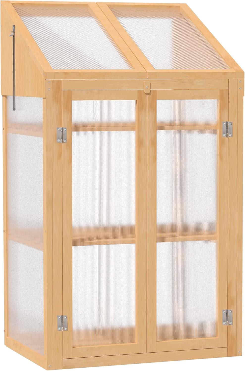Outsunny Frühbeet aus Holz, Mini Gewächshaus 70 x 50 x 120 cm, Treibhaus mit Abdeckung, Fenster, Doppeltür, lichtdurchlässig Frühbeetkasten mit 3 Regale, Winterfest Hochbeet für Garten, Balkon, Braun