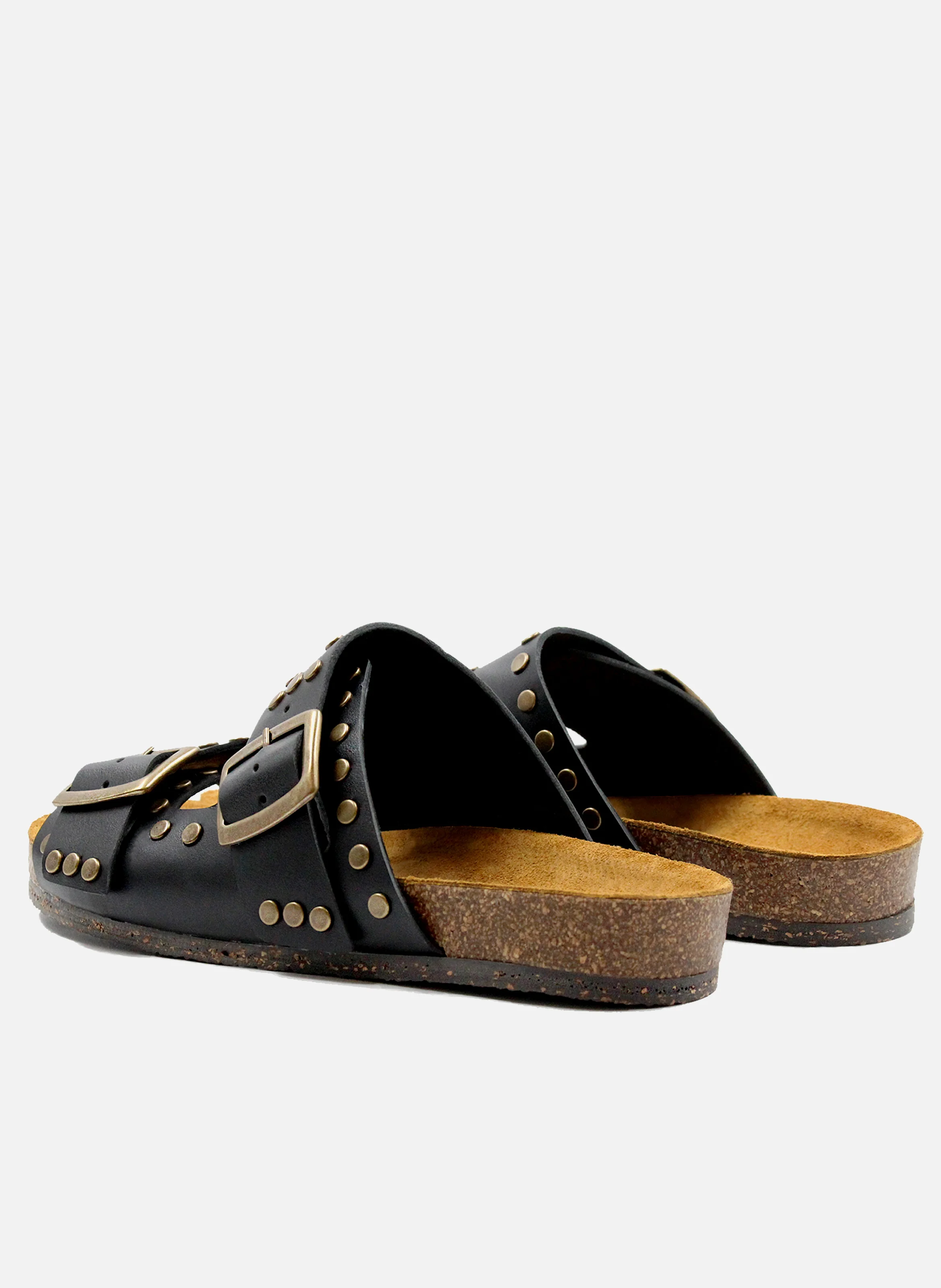 Mules liège clous cuir lisse | Noir