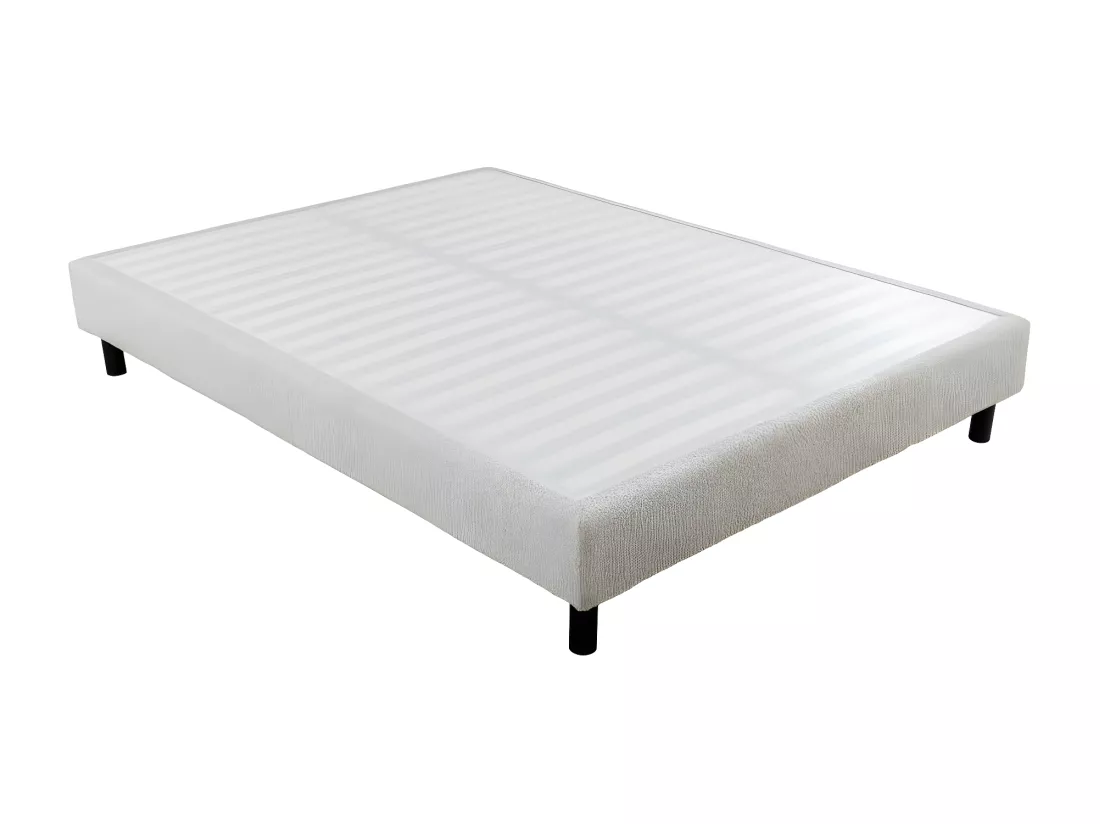 Sommier déco en Kit + pieds 160x200 - Newkit 40 lattes bois - Tissu crème - H. 18 cm