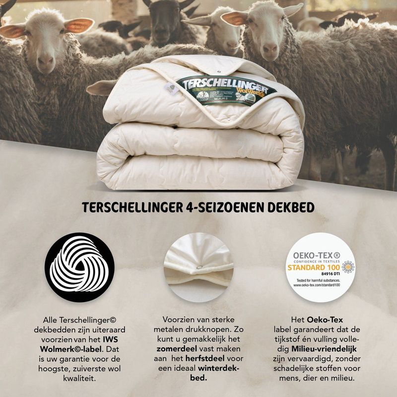 Terschellinger - Luxe 4-Seizoenen 100% IWS Zuiver Scheer Wollen Dekbed - Zomer én Winterdekbed