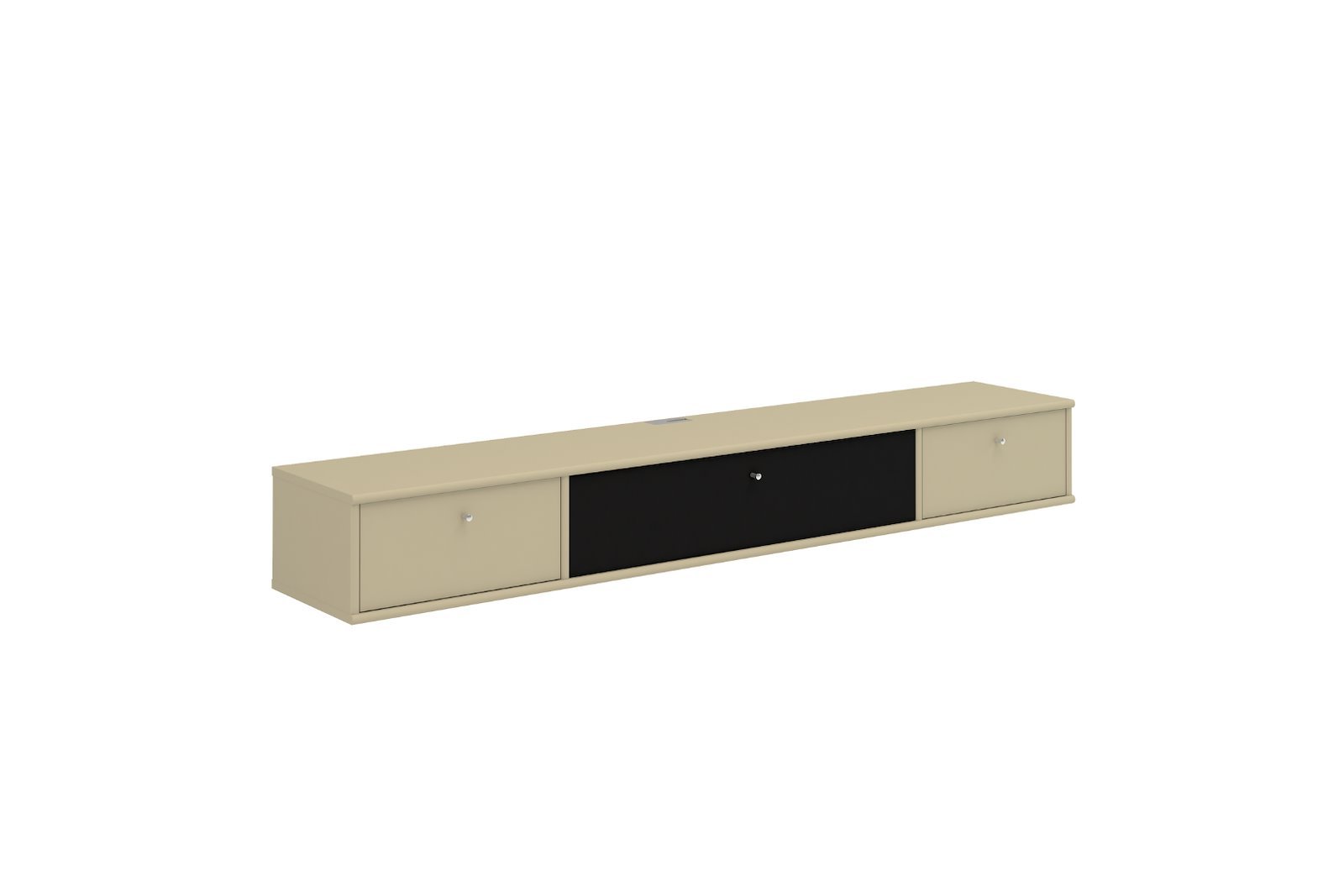 Mistral TV-Benk 2 dører + 1 stoffklaff. Lakkert eik i beige/sort. Veggmontert