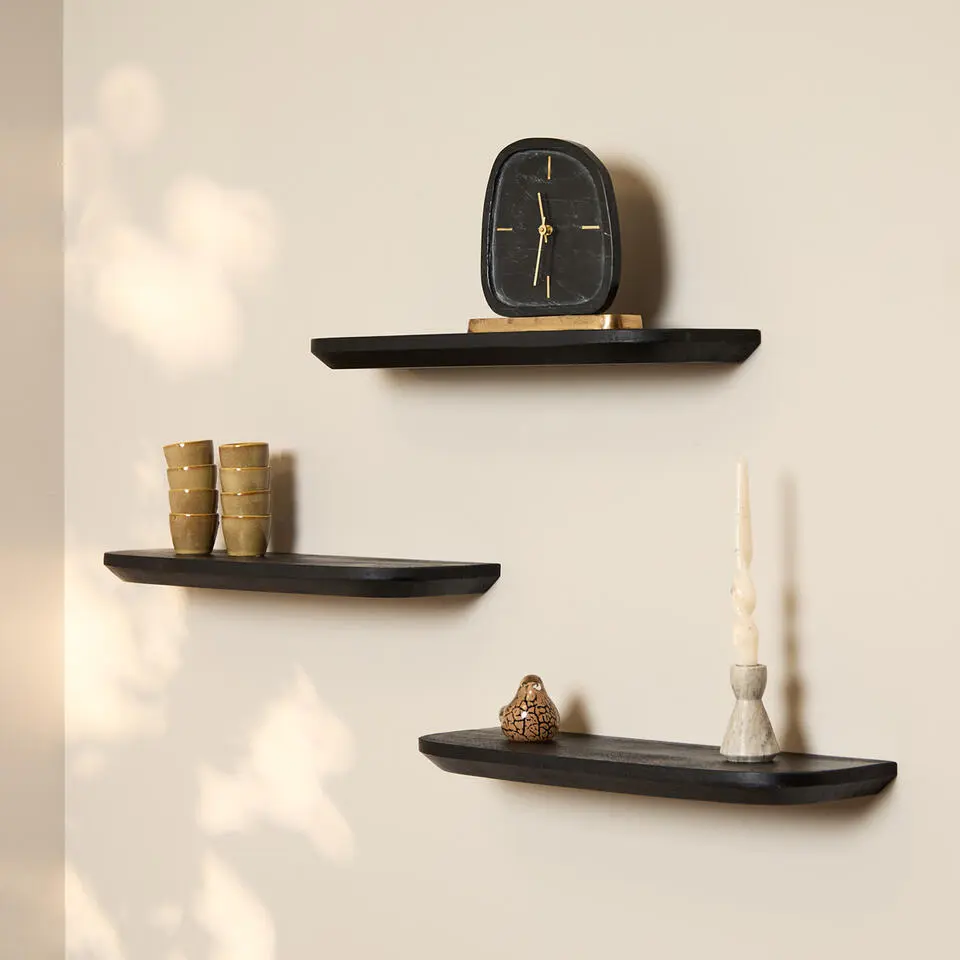Wandplank Zwart - Set van 3 - 60x20x15cm - Gusta