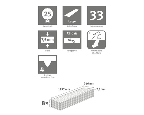 Timbara vinylvloer, landhuisstijl plank, klikverbinding, 1292 x 246 x 7,5 mm