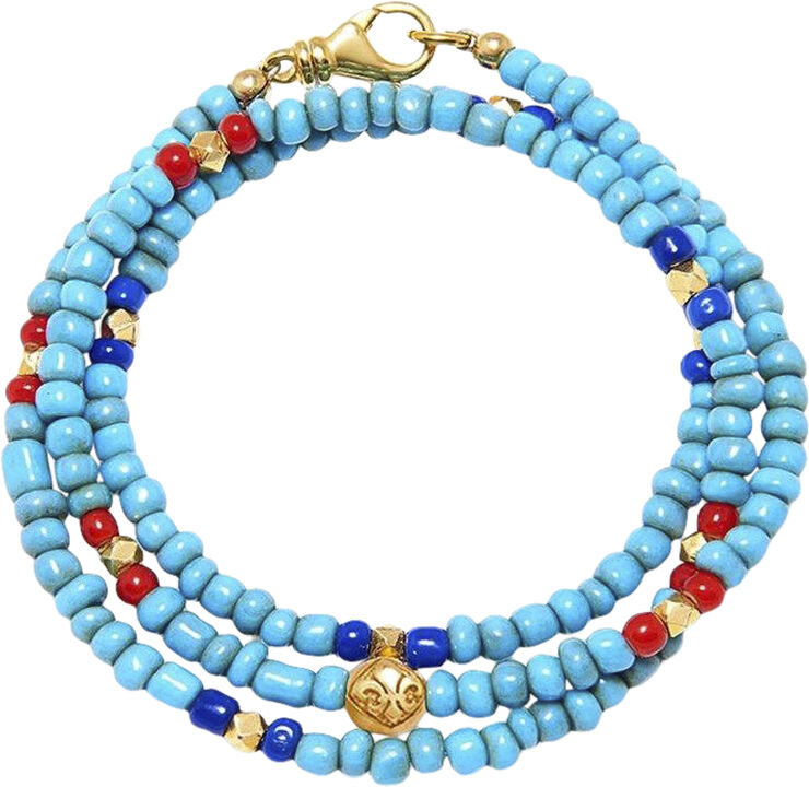 Nialaya The Mykonos Collection - Vintage Turquoise, Red, and Blue Glass Bead Multi