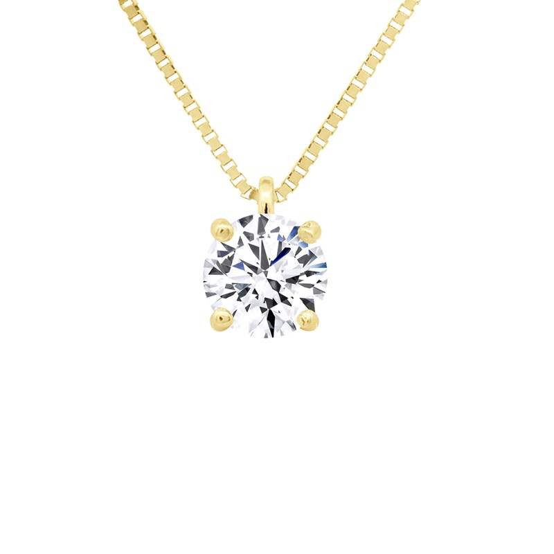 Collier solitaire - Or Jaune - Orné d'un Oxyde de Zirconium 4 mm serti Griffe