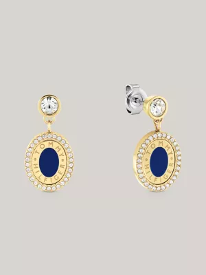 Brincos folheados a ouro com pingente oval de cristal