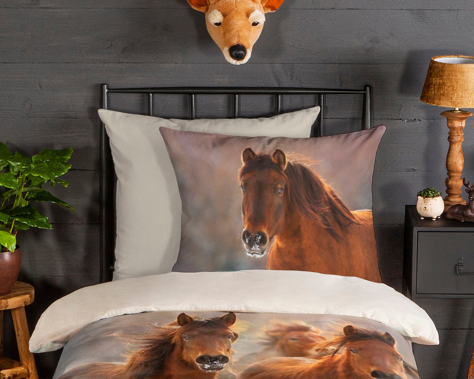 good morning Kinderbettwäsche »Ponies« 2 Stk. tlg. Biber, 135x200, Winter, Warm, Reissverschluss, Wendeoptik, Kind, Pferde