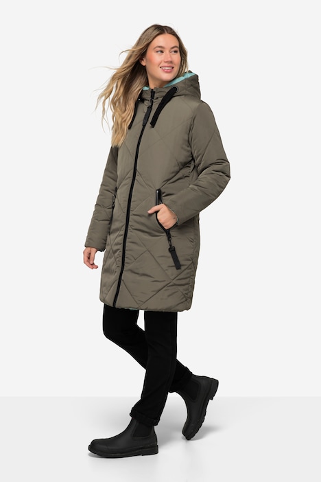 Wende Long-Steppjacke, Kapuze, 2-Wege-Zipper, Daunenoptik-Wattierung, fällt kleiner aus