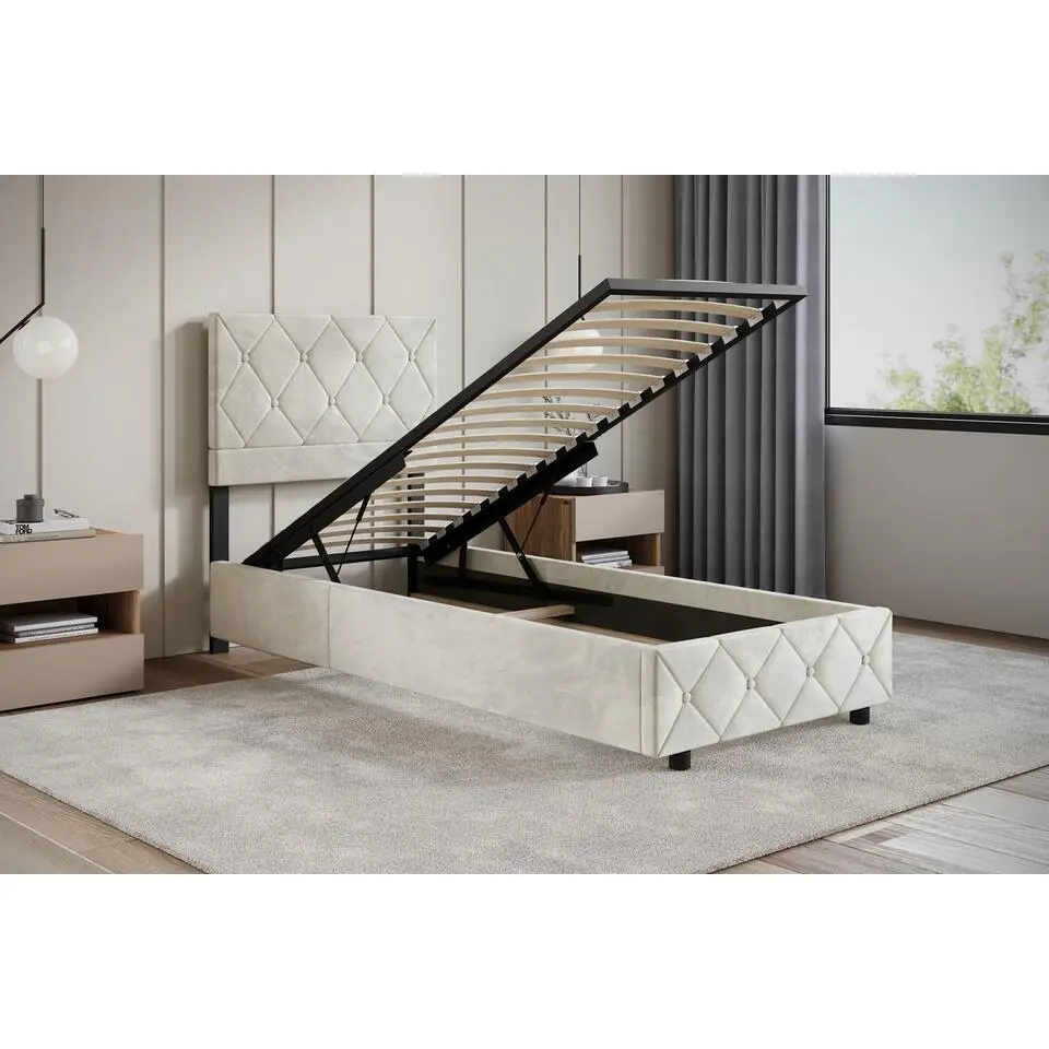 Meubella - Eenpersoonsbed Hernandez - Beige 90x200 cm - Met gaslift