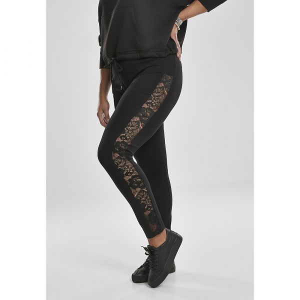 Urban Classics Leggings Striped Lace Big Preto 3XL Mulher