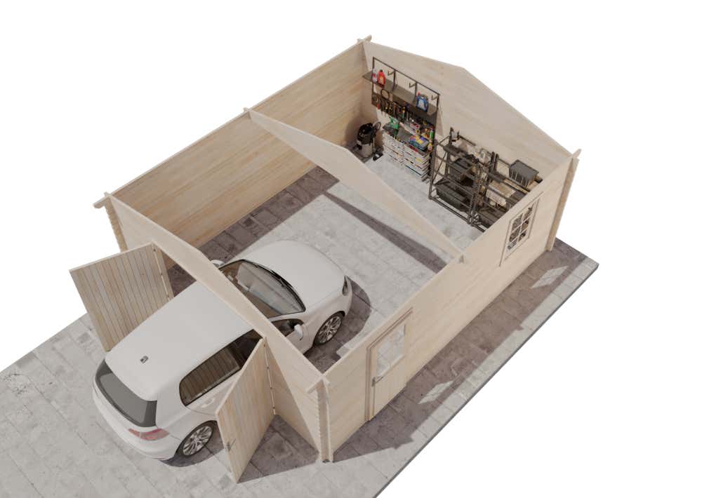 Alpholz B-40 TE houten garage, carport met 40 mm wanddikte, prefab garage, natuurlijke afwerking, 4,7 x 5,7 m