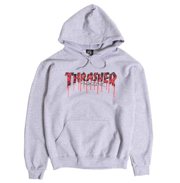 Thrasher Sweat Blood Drip Hood Ash Heather Black