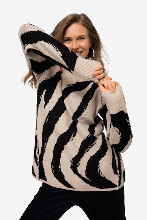 Pullover, Wellen Muster, Wollanteil, Stehkragen, Langarm