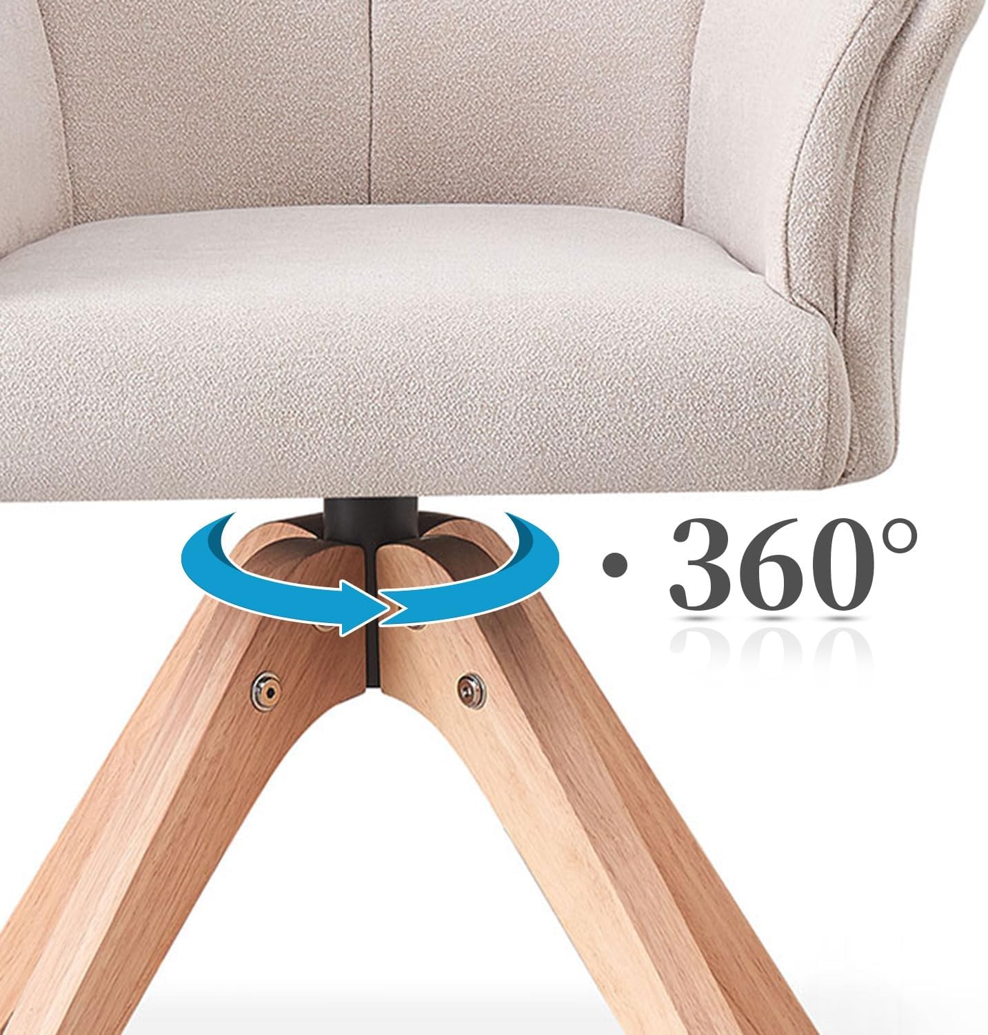 B&D home® Esszimmerstuhl Daisy drehbar – mit Armlehnen, 360° Drehfunktion, Webstoff in Creme, Massivholzgestell Natur, komfortabel gepolstert, skandinavisch, Loungesessel für Küche & Wohnzimmer