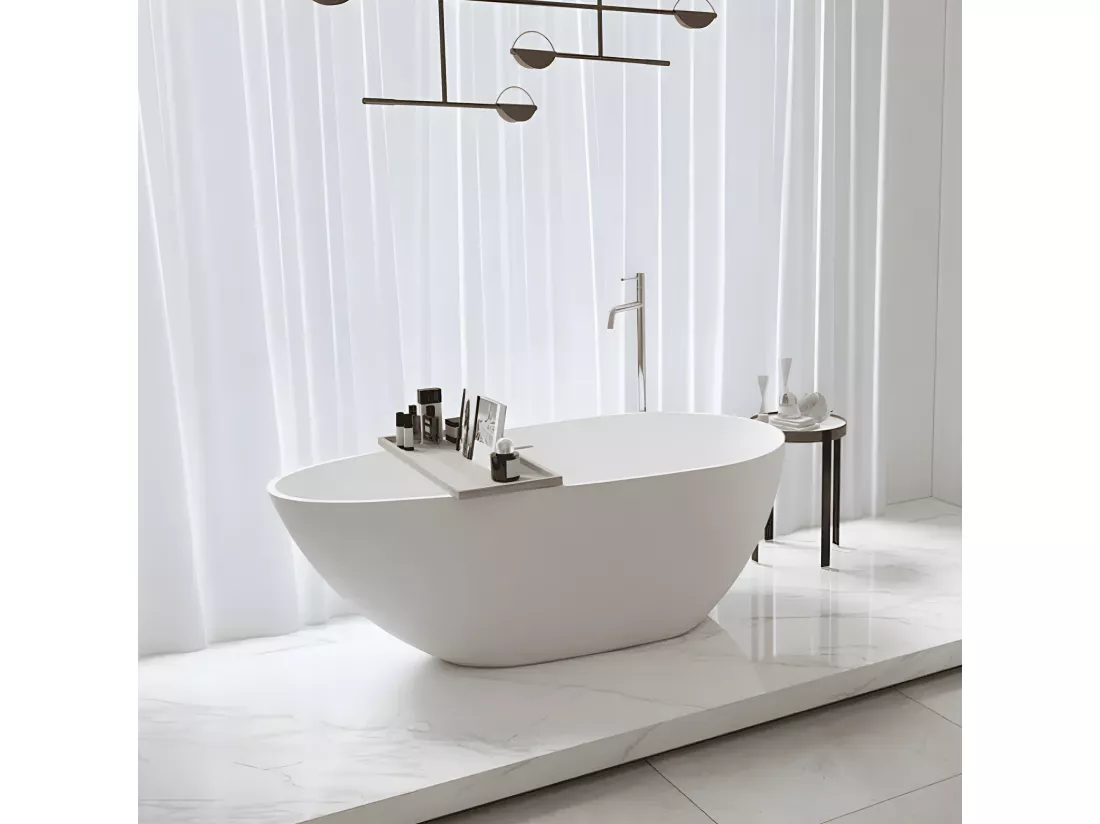 Baignoire îlot design en solid surface ovale HELSINKI 170 cm