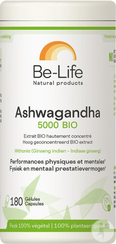 Be-Life Ashwagandha 5000 Bio Complément Alimentaire Équilibre Mental 180 Gélules