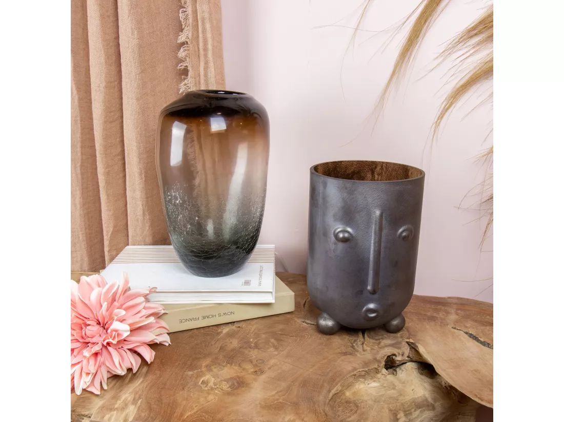 Now's Home - Vase En Verre Souffle A La Bouche Gris Metallise 16.5x15.5x24cm Olav