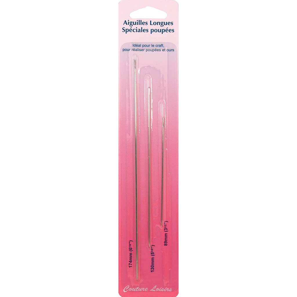 Lot de 3 aiguilles longues spéciales poupées
