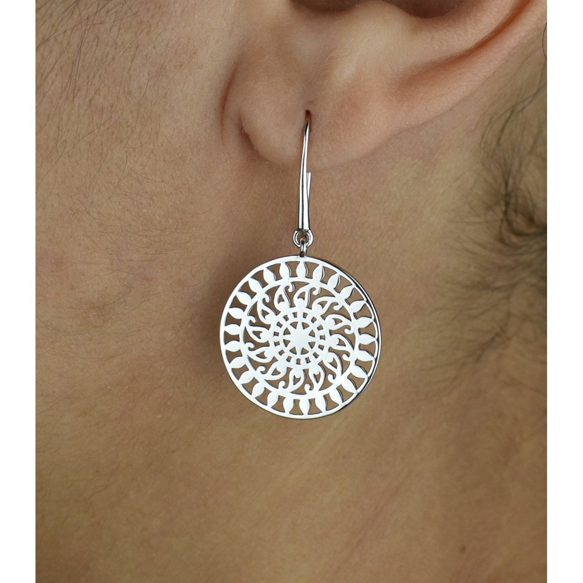 Boucles d'oreilles soleil arabesque ajouré Argent 925 Rhodié