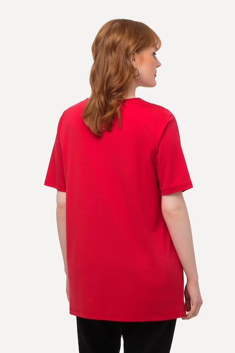 T-Shirt, Zierösen, Oversized, V-Ausschnitt, Halbarm