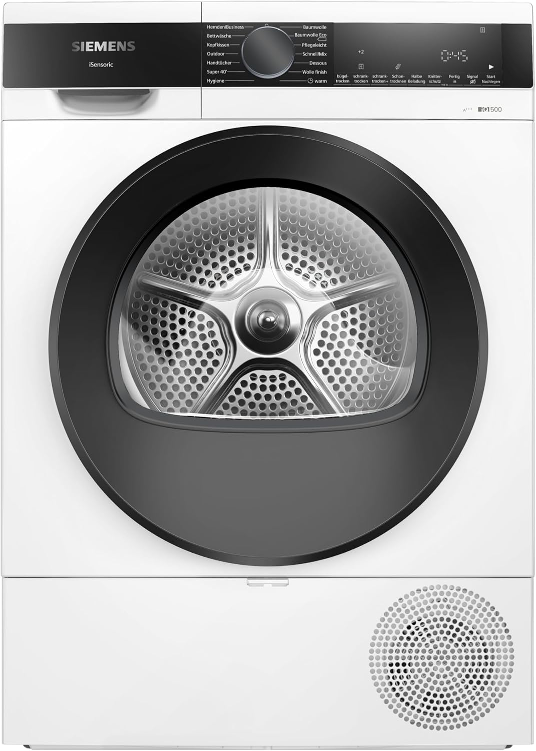 Siemens WQ33G2D40, iQ500 Wärmepumpentrockner für 1-8 kg Wäsche, Schnellprogramm für kleine Ladungen, Schonende Trocknung mit autoDry, softDry Schontrommel, Outdoor-Programm, LED-Display, Weiß