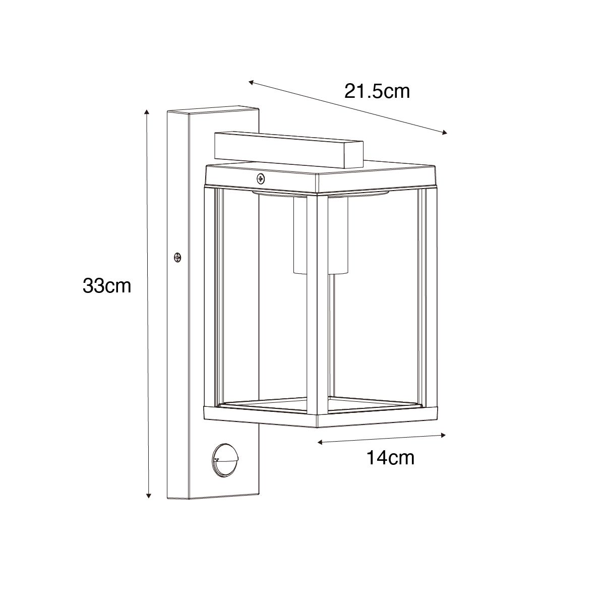 Buiten wandlantaarn zwart met ribbel glas en bewegingssensor - Charlois