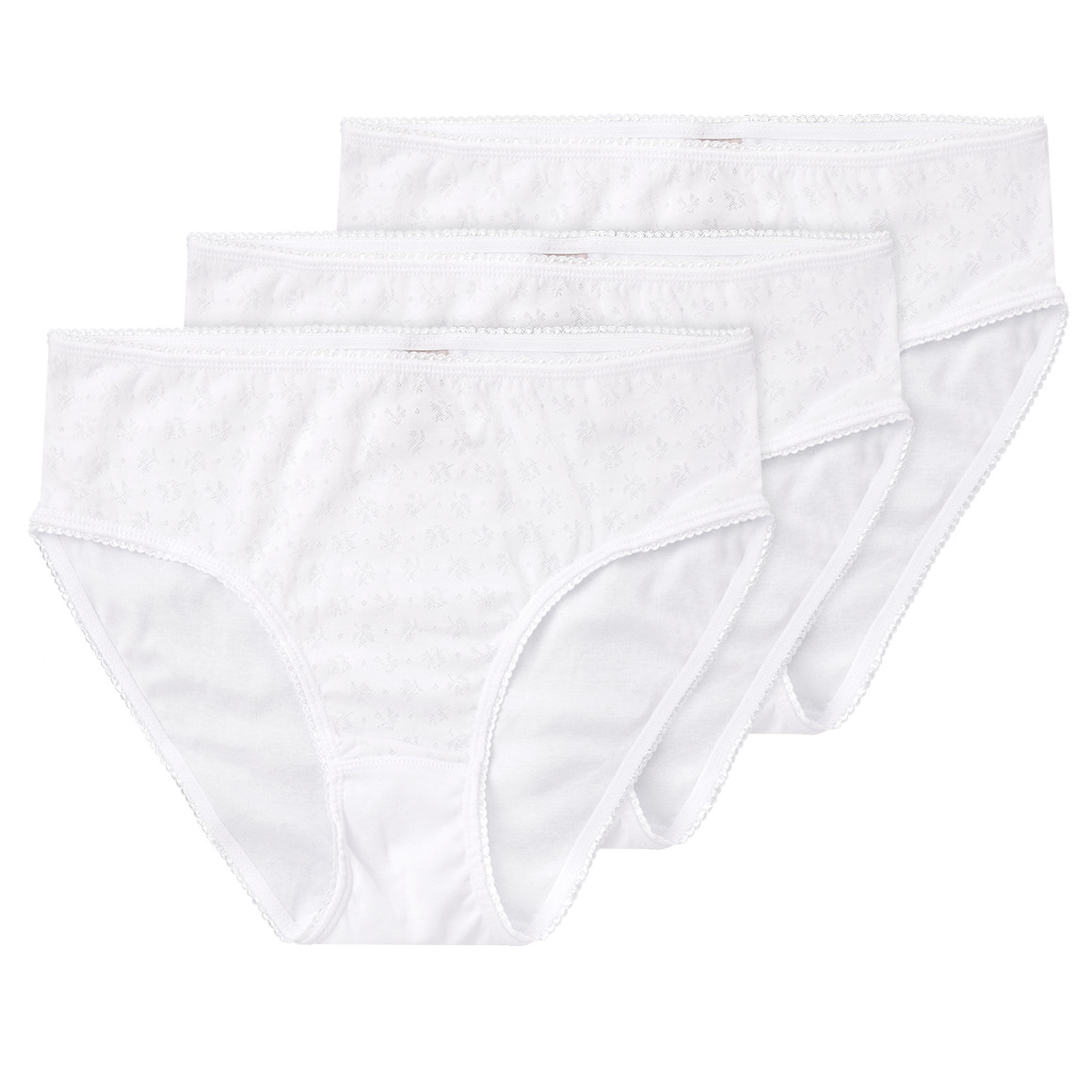 Gina Benotti 3 Damen Slips mit Mäusezähnchen-Spitze weiss