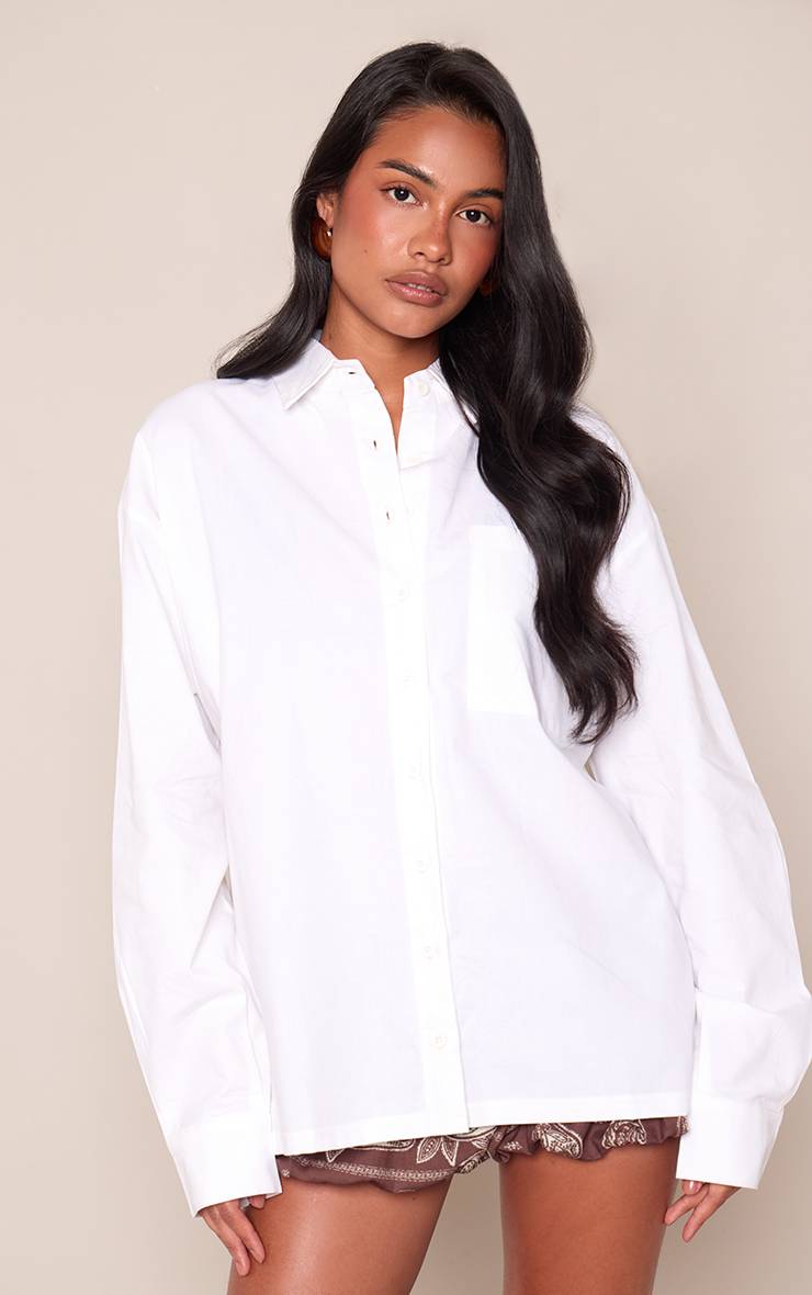 Blanc Chemise Oversize En Popeline Tissée Avec Broderie Plt