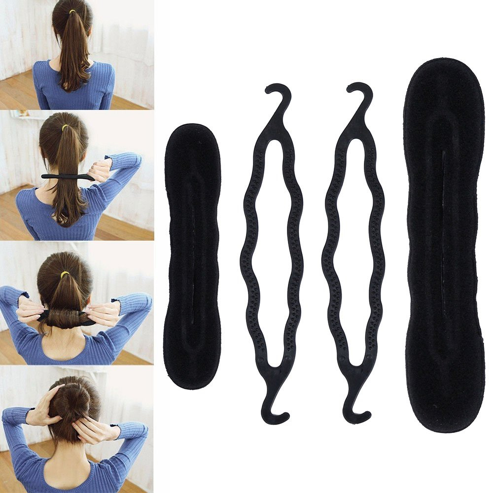 (42-tlg. Set) Frisur Dutt Maker Flecht Hilfe Haargummis / Clips Diverse Styling Hilfsmittel - Schwarz