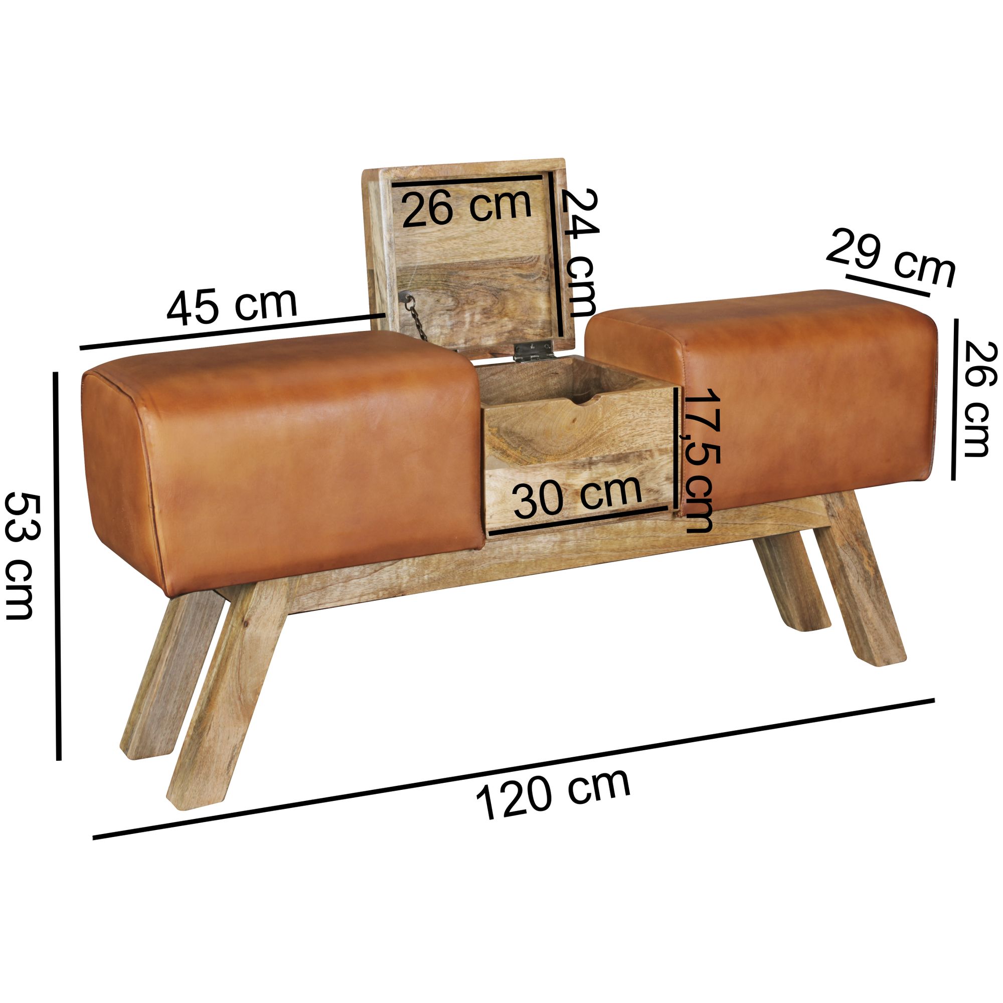 KADIMA DESIGN Retro Sitzbank, Echtes Leder, Holzbeine, 120 cm - Stilvoll & Komfortabel mit Stauraum