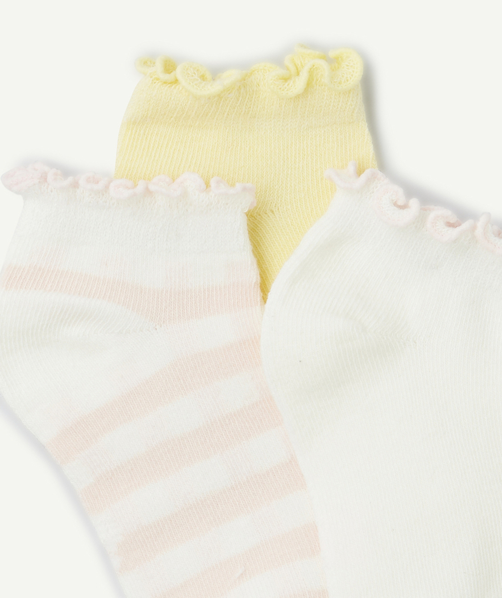 lot de 3 paires de socquettes fille rose blanc et jaune avec festons