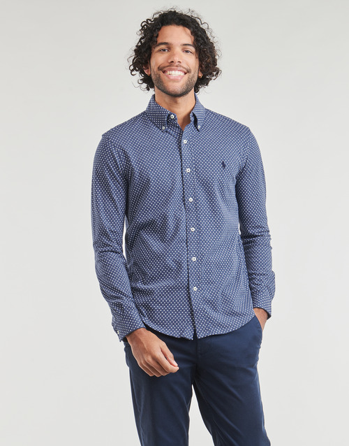 Polo Ralph Lauren - CHEMISE AJUSTEE COL BOUTONNE EN POLO FEATHERWEIGHT Marino / Blanco / Pijo / Dot / Azul marino