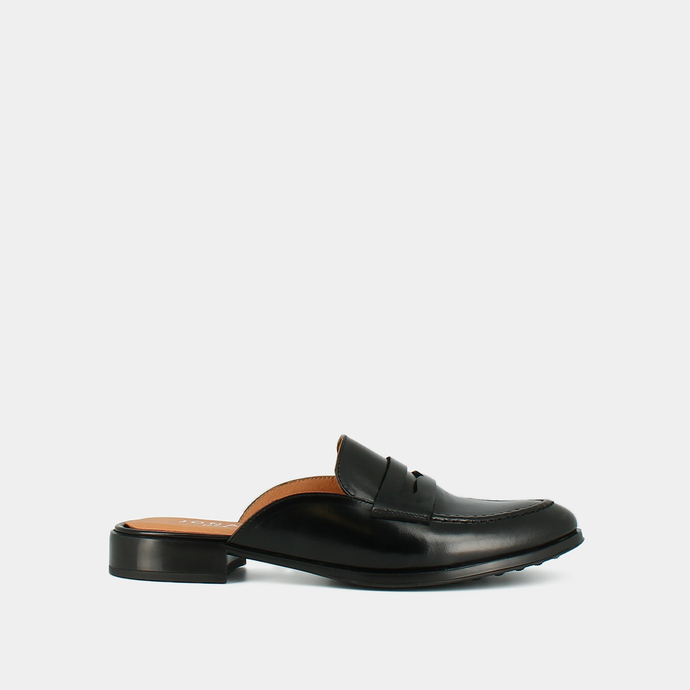 Mocassins ouverts à bouts ronds  en cuir noir