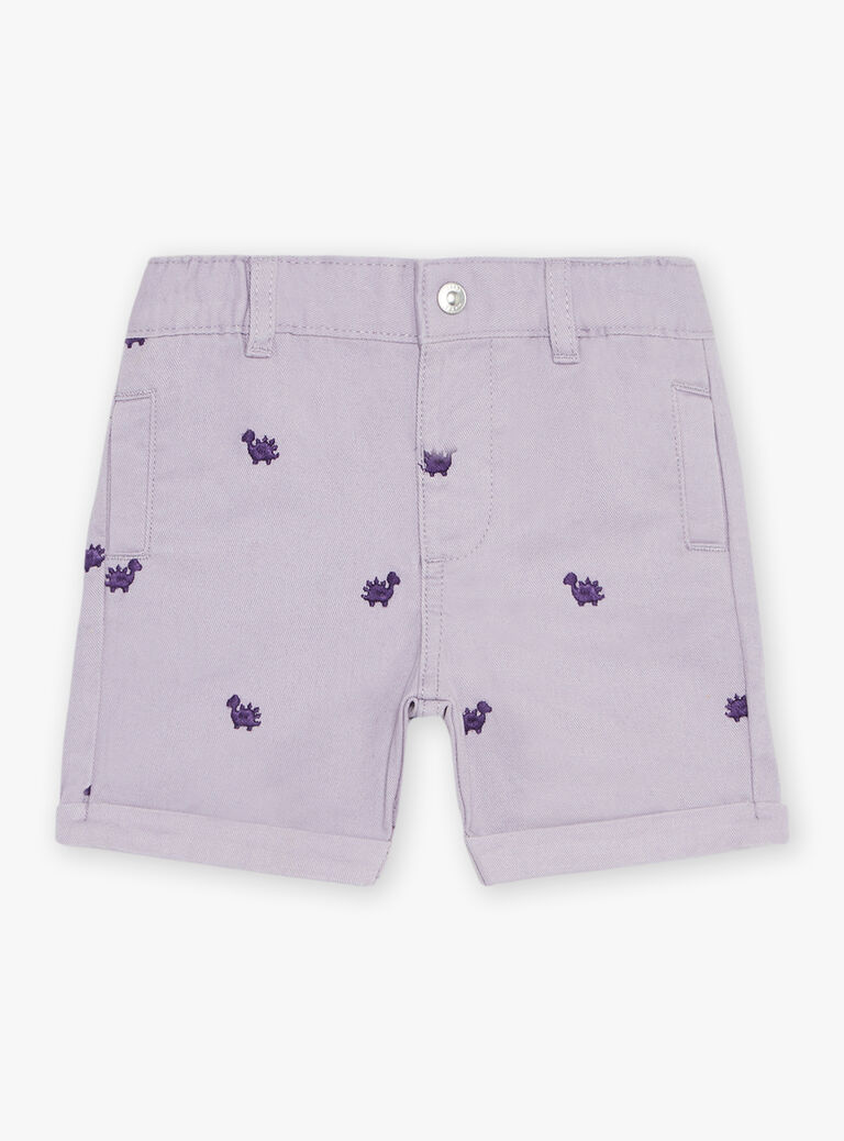Bermuda lilas en twill à motif brodé dinosaures
