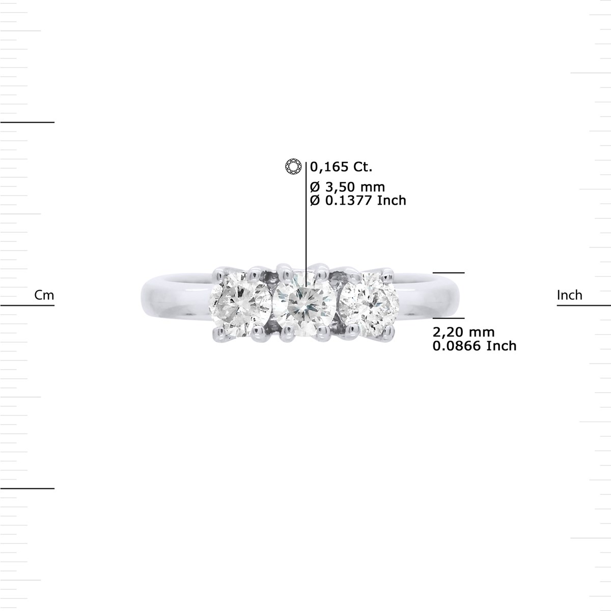 Bague TRILOGIE Diamants 0,50 Cts Serti Griffes Or Blanc 18 Carats