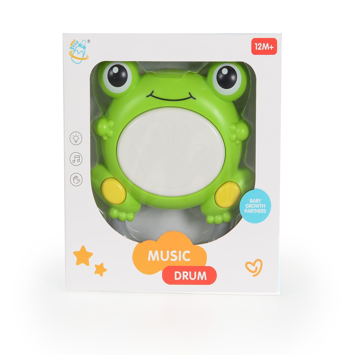 Moni Musikspielzeug Trommelfrosch MBX06-1, Trommelgeräusche, Tierstimmen, Musik grün