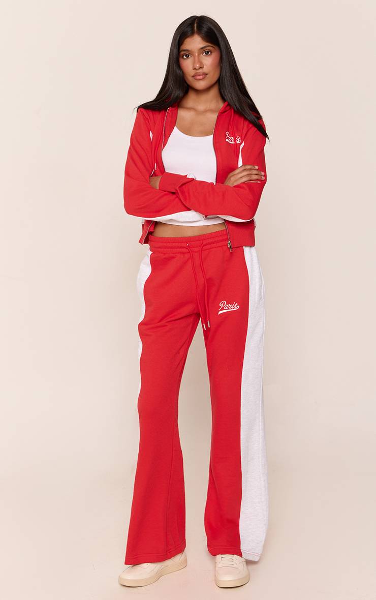 Rouge Jogging Évasé Taille Basse Ajusté À Panneaux Contrastés
