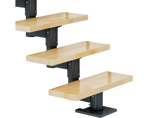 Pertura Chiron Antraciet Middentrap, Recht, 75 cm, Balustrade van gelijmd beukenhout, Gelakt, 11 Treden / 12 Stootborden