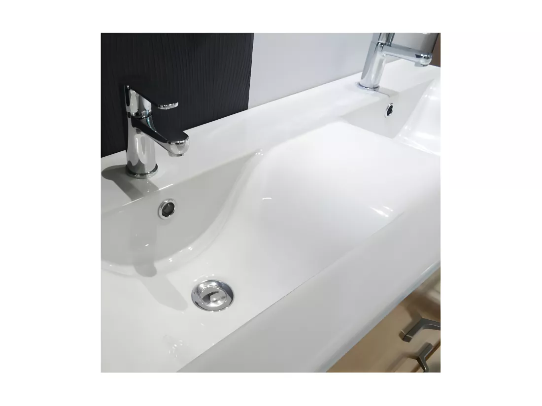 Meuble double vasque 3 tiroirs 120 cm Chêne Rustique - LANA - L 121.5 x l 47 x H 88 cm