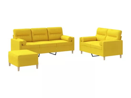Ensemble de canapés 3 pièces avec coussins jaune clair tissu