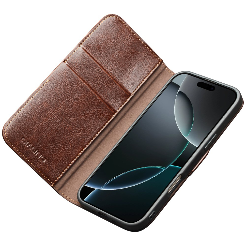 iPhone Air Echtleder Tasche Flip Cover mit Kartenfächer - Braun