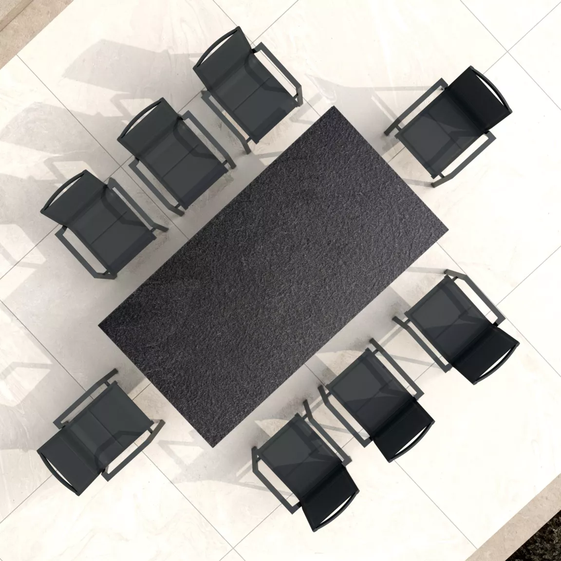 Table de jardin en aluminium et HPL 10 places (220 x 115 cm) Biarritz effet pierre Gris anthracite