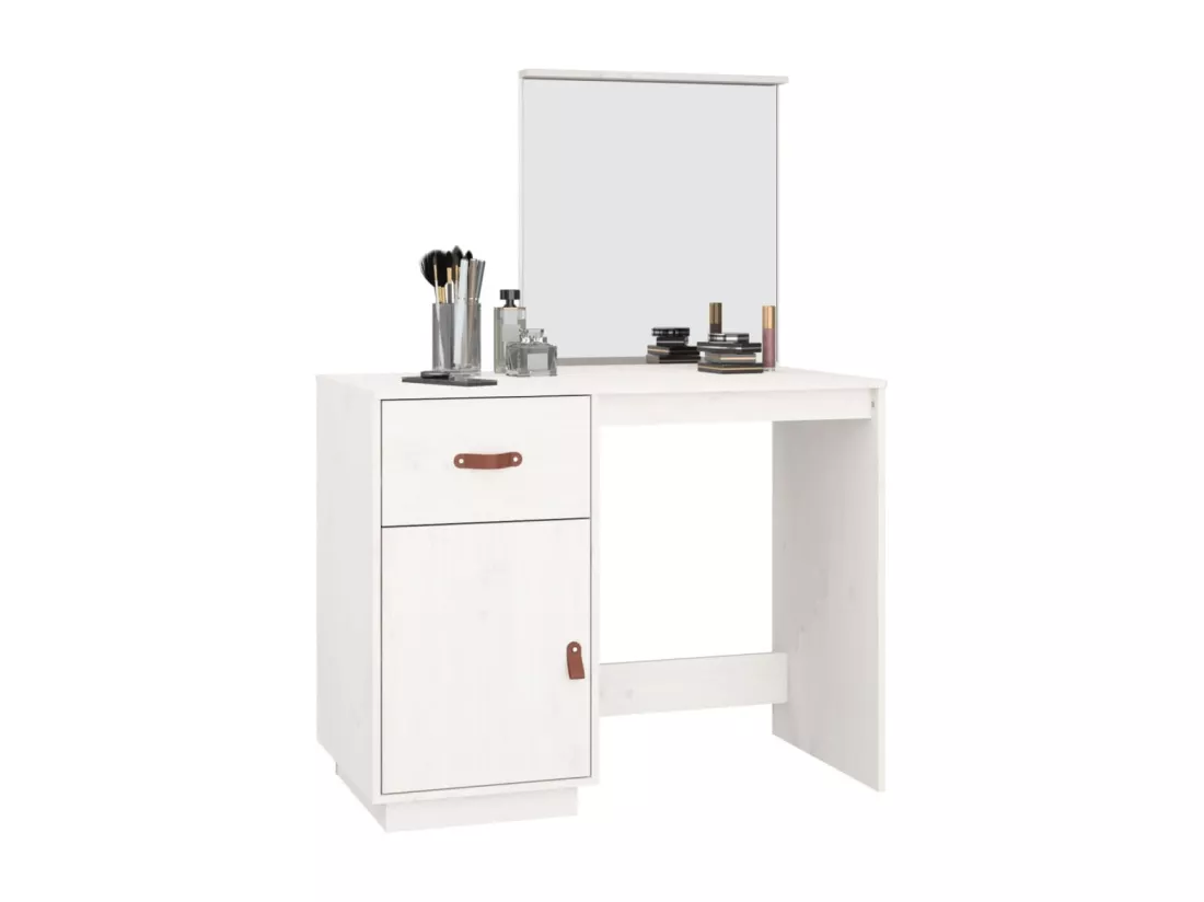 Coiffeuse Blanc 95x50x134 cm Bois de pin massif