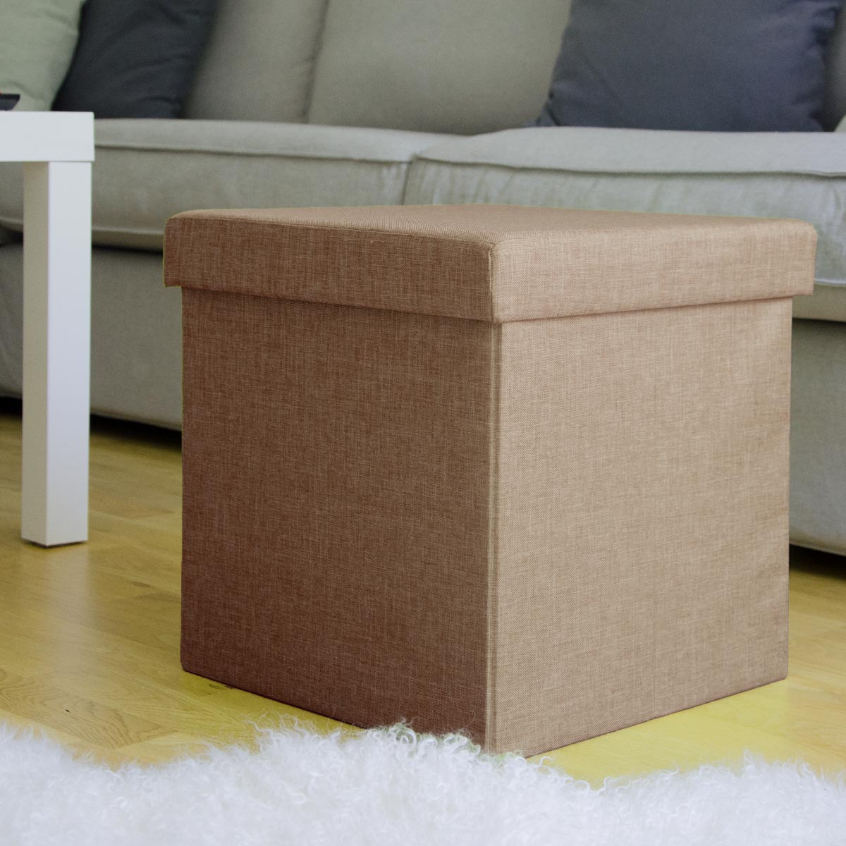 Faltbarer Sitzhocker 38cm Fußhocker Polsterhocker 42L Sitzwürfel Hellbraun