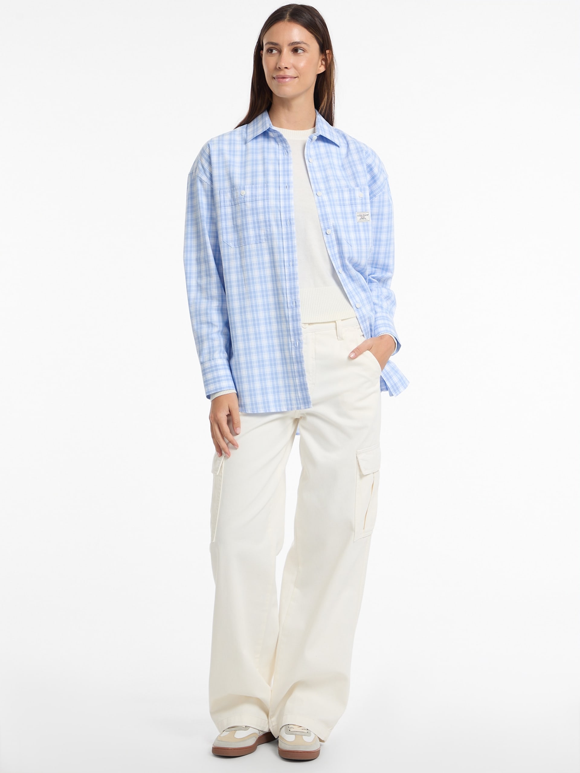 Camisa xadrez oversized de popeline