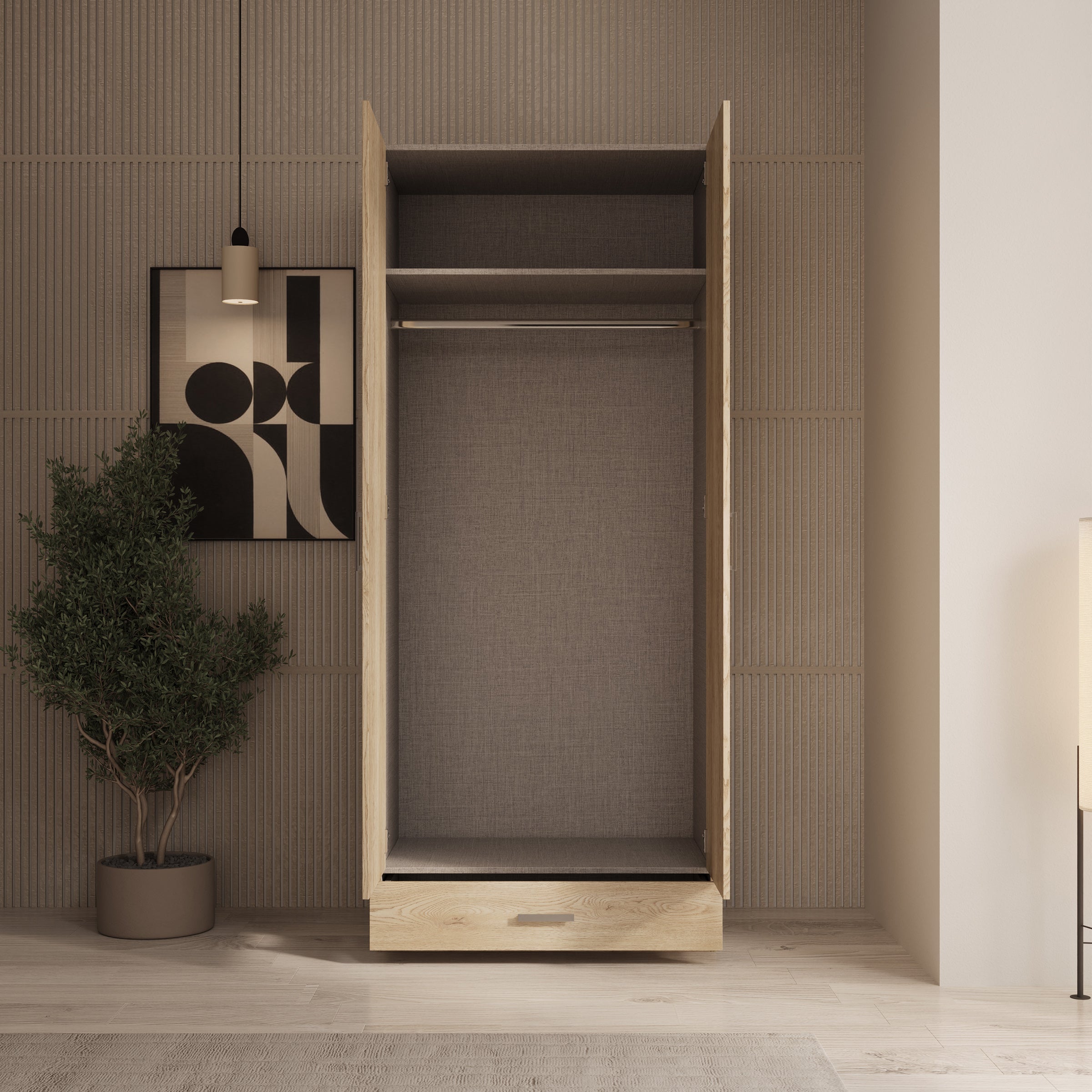 Enzio - Kledingkast met 2 deuren - Eikenpatroon - 90x54x211 cm