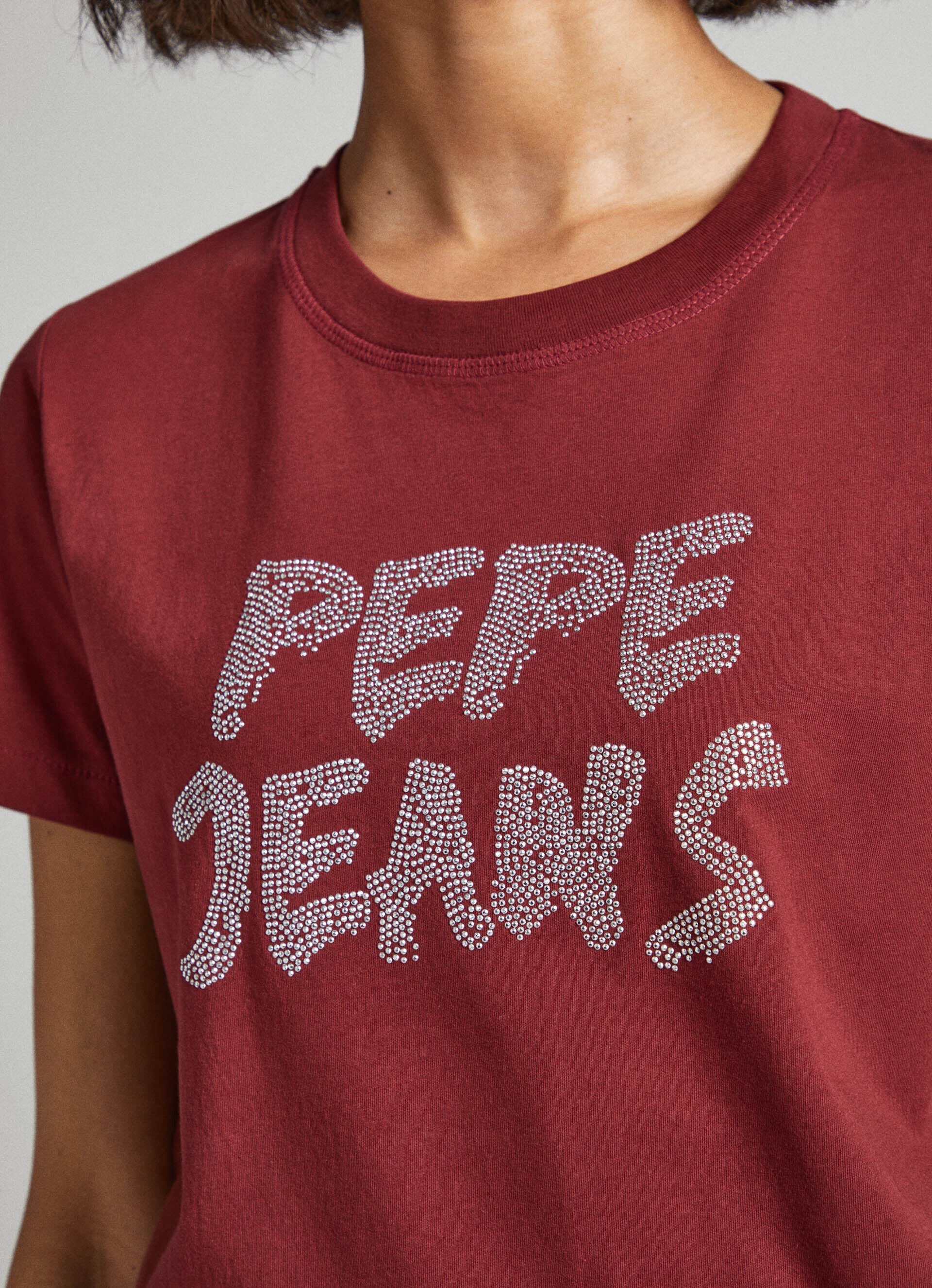 Camiseta com o logotipo Strass - vermelho borgonha